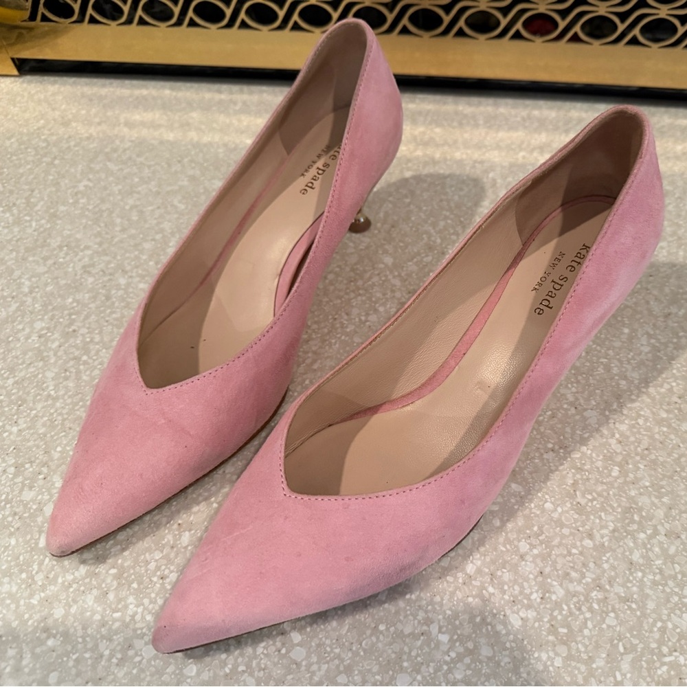 kate spade Pink Suede Pointed Toe Kitten Heel Pumps
